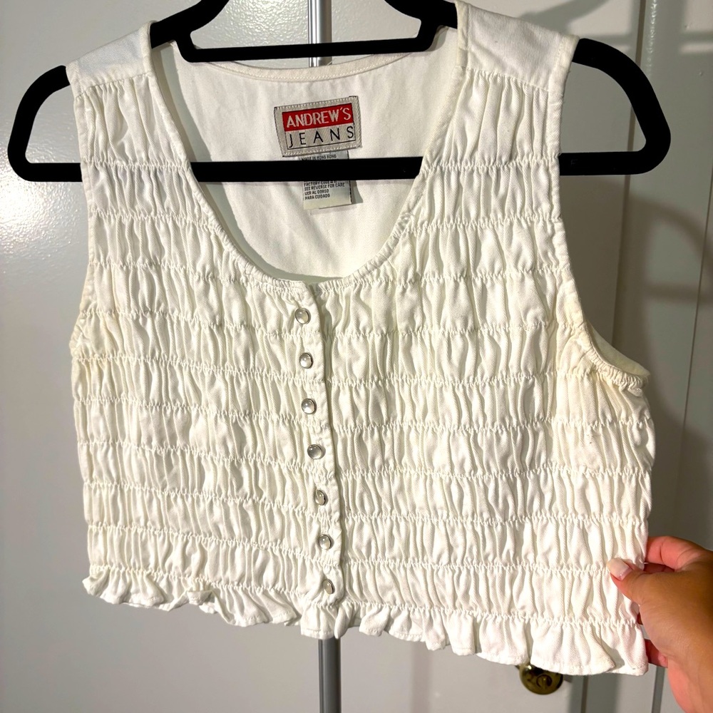 White Smocked Women's Top Cotton Y2K size Large